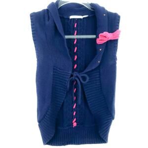 Deux par deux Girls Navy Pink Cardigan Sweater 10